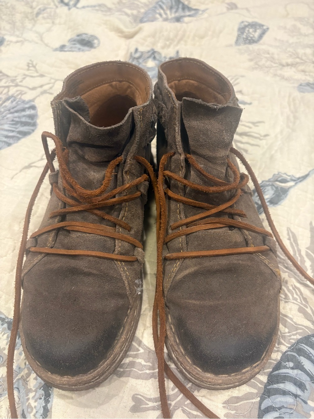 Born Women's Brown Leather Ankle Booties with Lace-Up Front